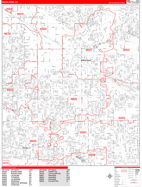 Buena Park Map Red Line Style